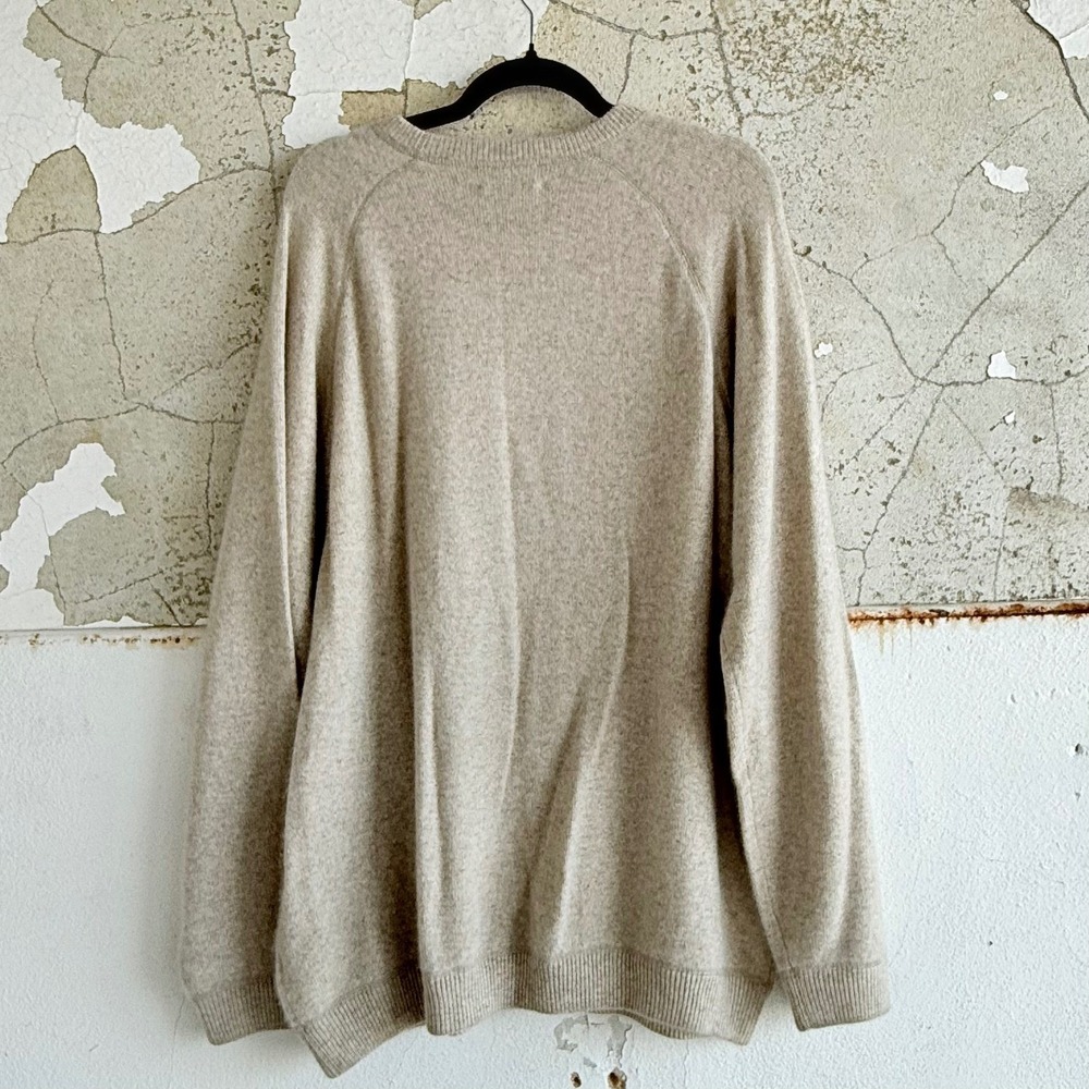 Lands End Cashmere Sweater Oatmeal Beige Crewneck Mens XL Classic Preppy Luxury - Picture 2 of 10